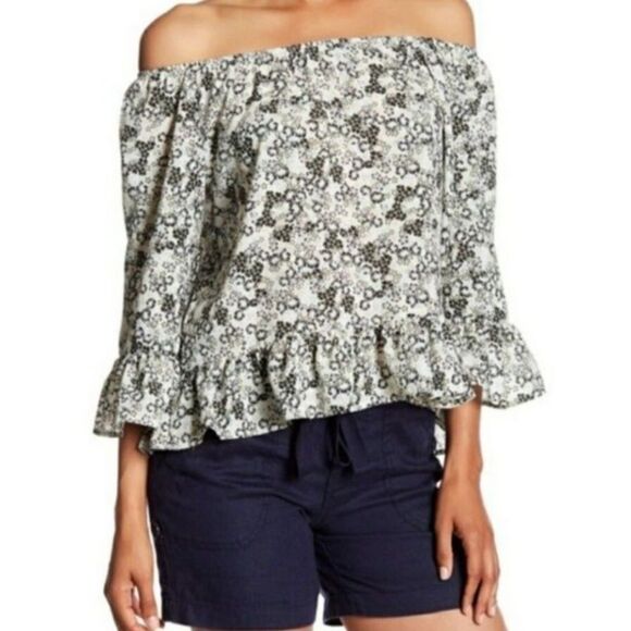 Sanctuary Off Shoulder Chiffon Ruffle Blouse Swing Top Floral M - Picture 1 of 8